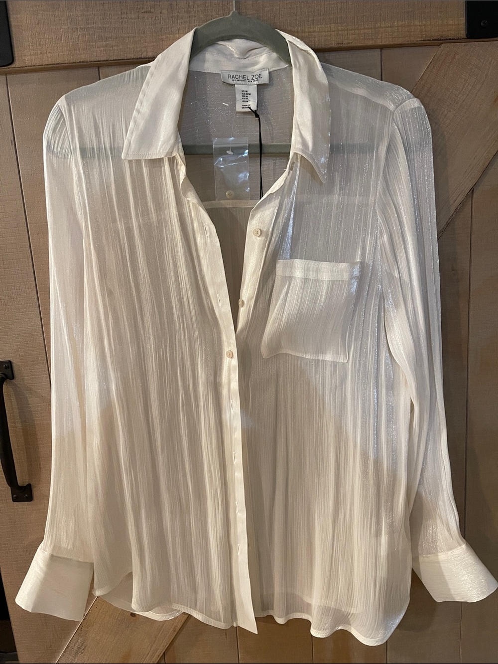 Rachel Zoe Shimmery Ivory Long-Sleeve Button Down Shirt